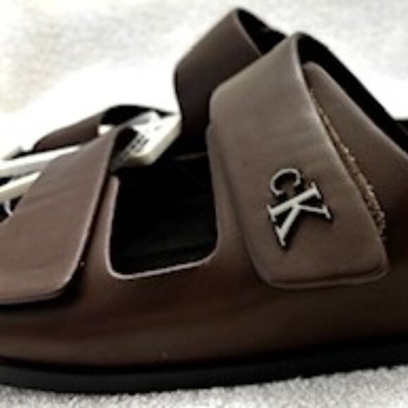 Calvin Klein slip on dark brown sandals with velcro closure NWT Men's Size 12 - Picture 2 of 9